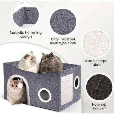 Casinha Gato Casa Cama Caminha Com Arranhador e Bolinha De Pelucia Para Gatos Pet 2 Andares Moderna