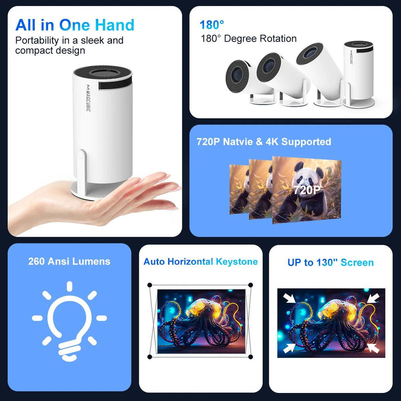 Projetor Magcubic HY300 Pro 4K Android 11 Dual Wifi6 260ANSI Allwinner H713 BT5.0 1080P 1280*720P Home Cinema Projetor Externo