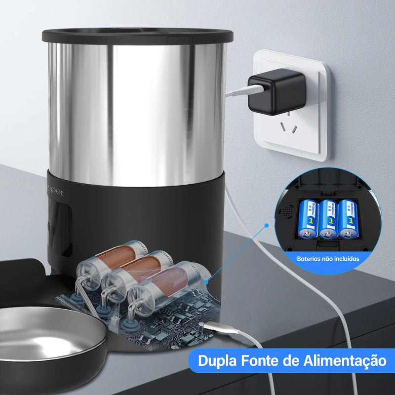 Alimentador para animais de estimação de 5L com microfone, alimentador automático para gatos, dispensador inteligente de comida para cães, temporizador WiFi, tigela de alimentação quantitativa de aço inoxidável