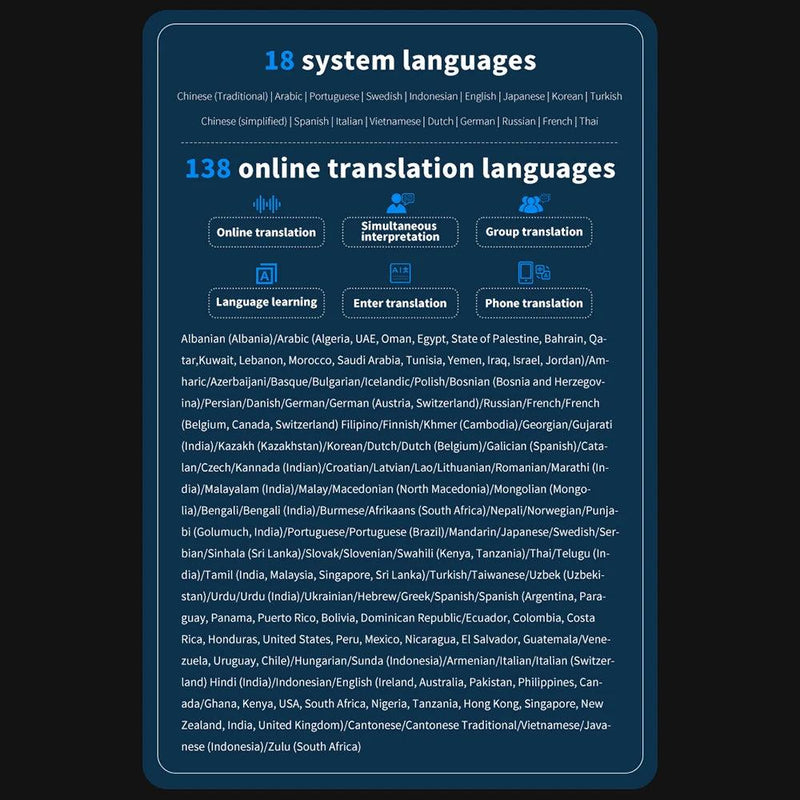 Dispositivo tradutor de idiomas portátil S80 Pro com 138 idiomas, tradução de voz, 16 traduções offline, função ChatGPT