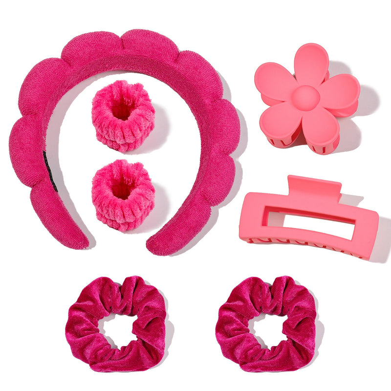 7Pcs Fashion Microfiber Washing Wristbands Scrunchies Puffy Headband Spa Bubble Headband for Washing Face Makeup Shower Skincare