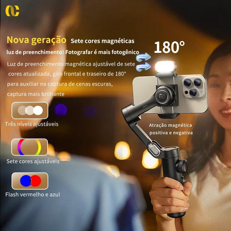 estabilizador inteligente Smartphone com luz de preenchimento para iPhone Android Face