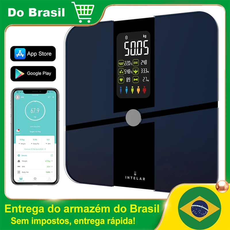 Balança inteligente de gordura corporal, balança de bioimpedância, balança digital, analisador de composição, bluetooth, wi-fi