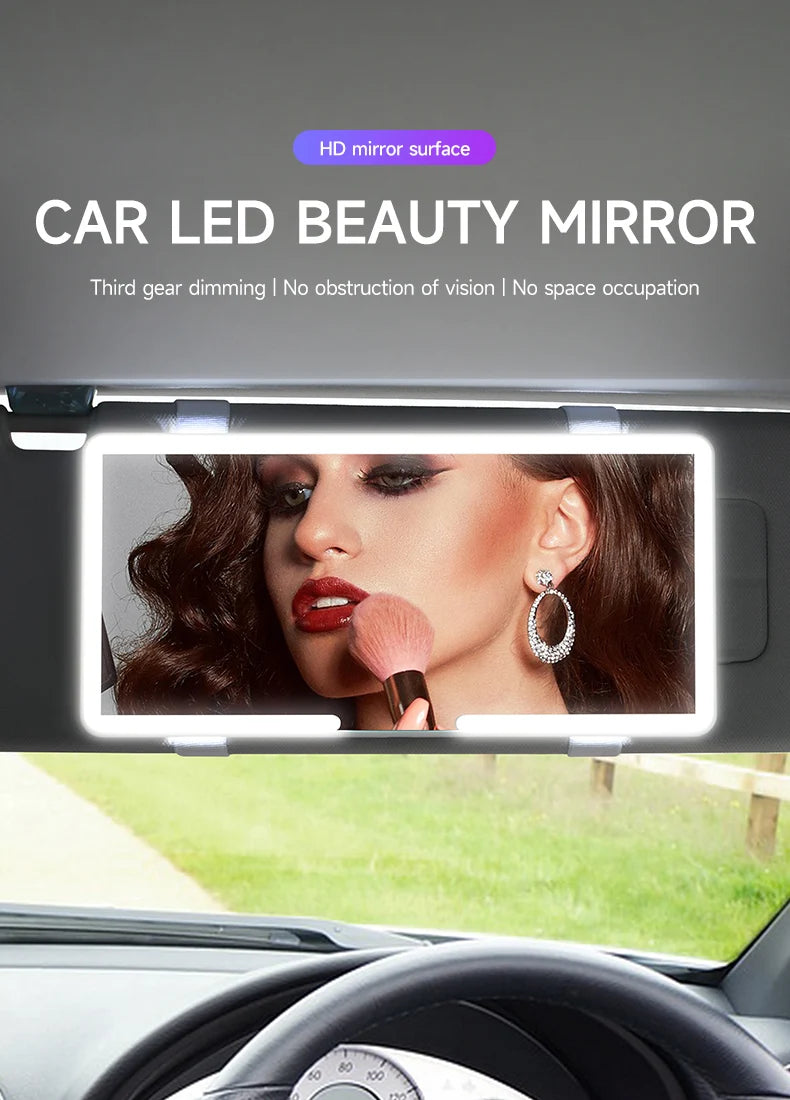 Espelhos Interiores de Carro Viseira Solar Placa LED HD Espelho de Maquiagem para Meninas Mulheres Recarregável Luz