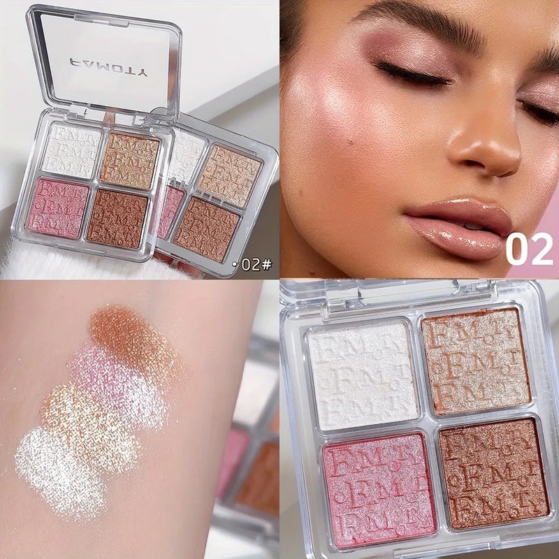 4 Color Face Highlighter Palette Illuminator Palette Natural Glow Waterproof Glitter Shimmer Baked Powder Highlighter Makeup