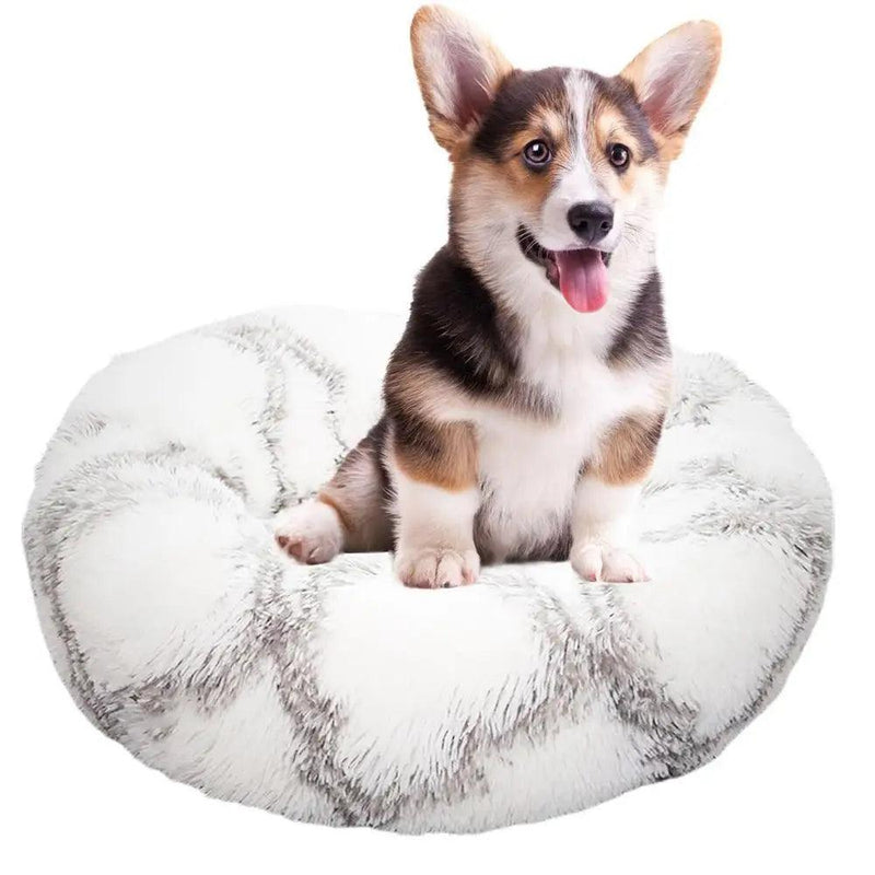 Cama redonda para cachorro, pelúcia macia, cama para animais de estimação, aquecimento USB, donut, camas redondas para cães, gatos, casa confortável, suprimentos para animais de estimação, acessórios