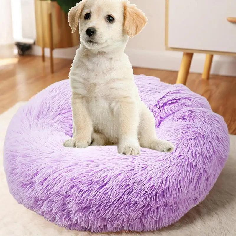 Cama redonda para cachorro, pelúcia macia, cama para animais de estimação, aquecimento USB, donut, camas redondas para cães, gatos, casa confortável, suprimentos para animais de estimação, acessórios