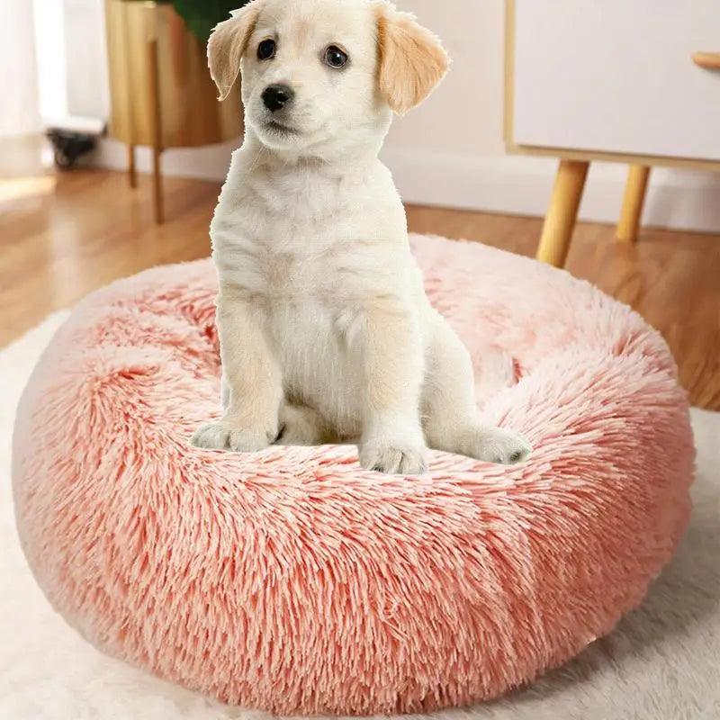 Cama redonda para cachorro, pelúcia macia, cama para animais de estimação, aquecimento USB, donut, camas redondas para cães, gatos, casa confortável, suprimentos para animais de estimação, acessórios