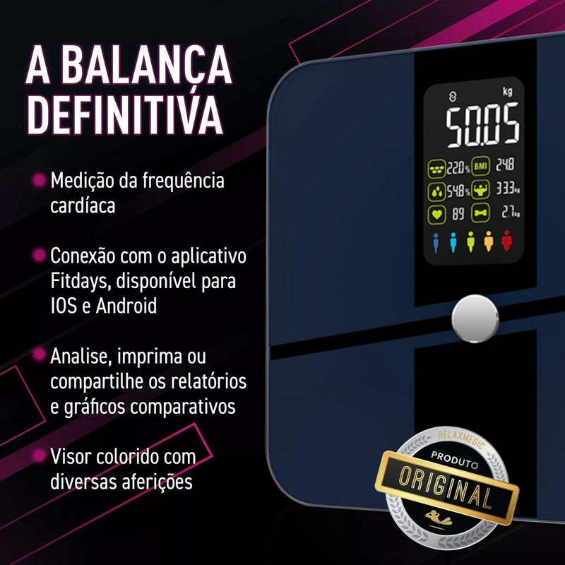 Balança inteligente de gordura corporal, balança de bioimpedância, balança digital, analisador de composição, bluetooth, wi-fi