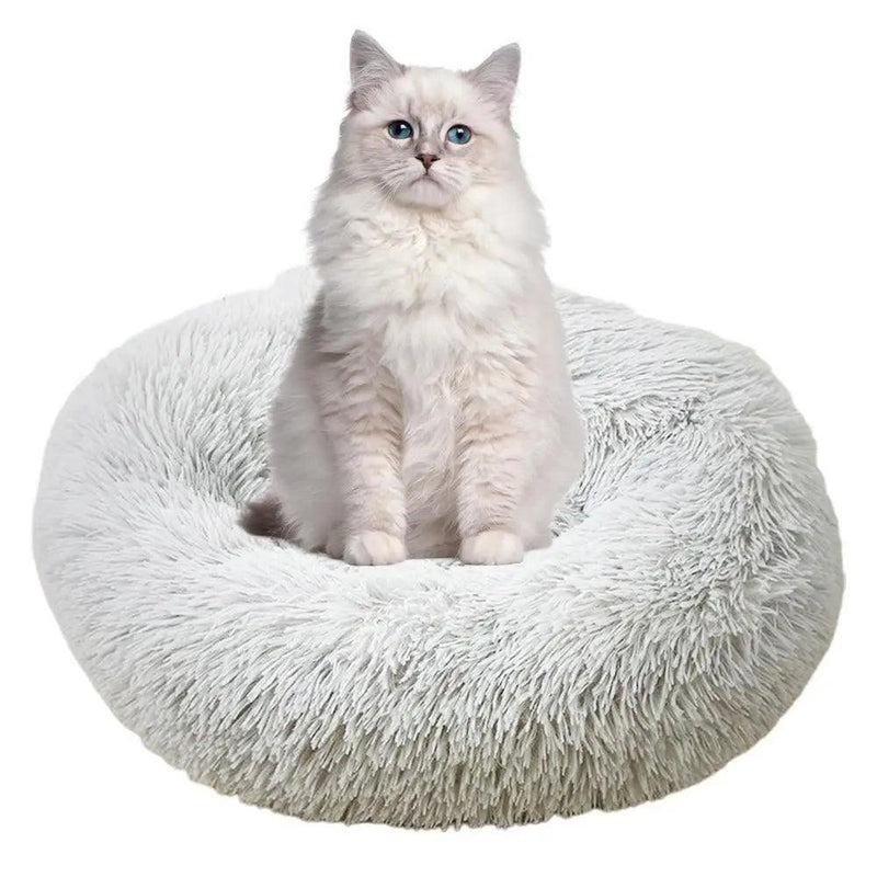 Cama redonda para cachorro, pelúcia macia, cama para animais de estimação, aquecimento USB, donut, camas redondas para cães, gatos, casa confortável, suprimentos para animais de estimação, acessórios