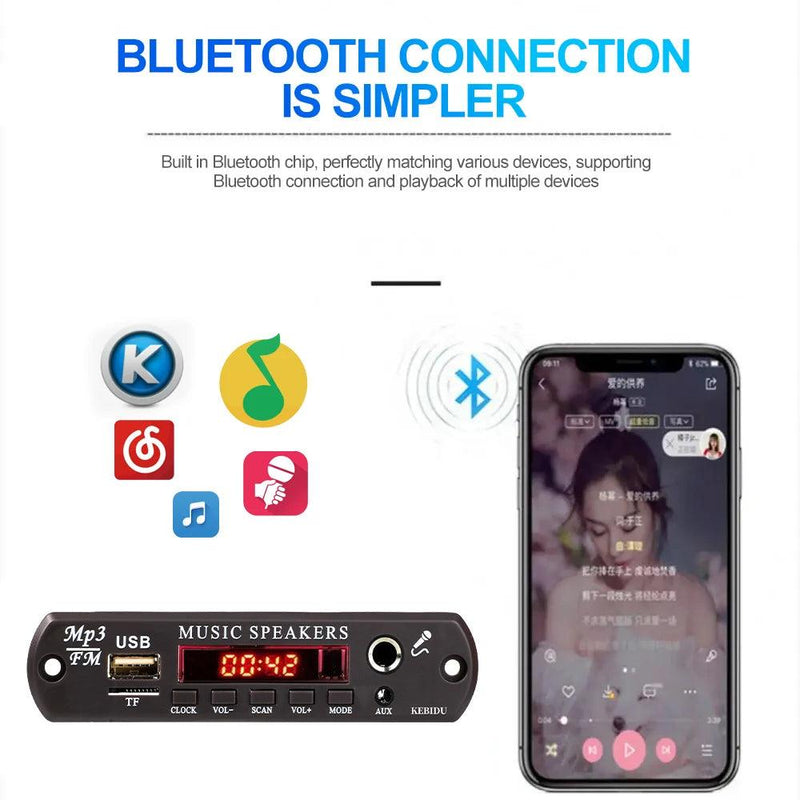 DC 12V Bluetooth 5.3 MP3 WMA APE Decoder Board 60W Amplifier Clock Time Display 6.5MM Mic Jack USB TF FM Radio Car Mp3 Player