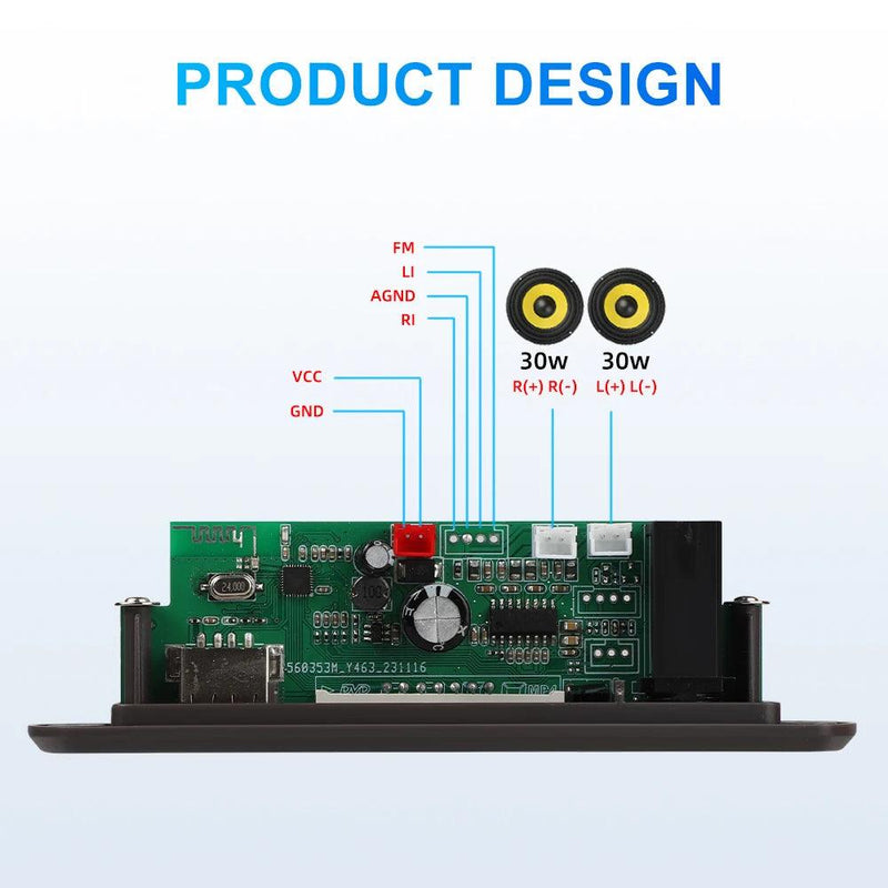 DC 12V Bluetooth 5.3 MP3 WMA APE Decoder Board 60W Amplifier Clock Time Display 6.5MM Mic Jack USB TF FM Radio Car Mp3 Player