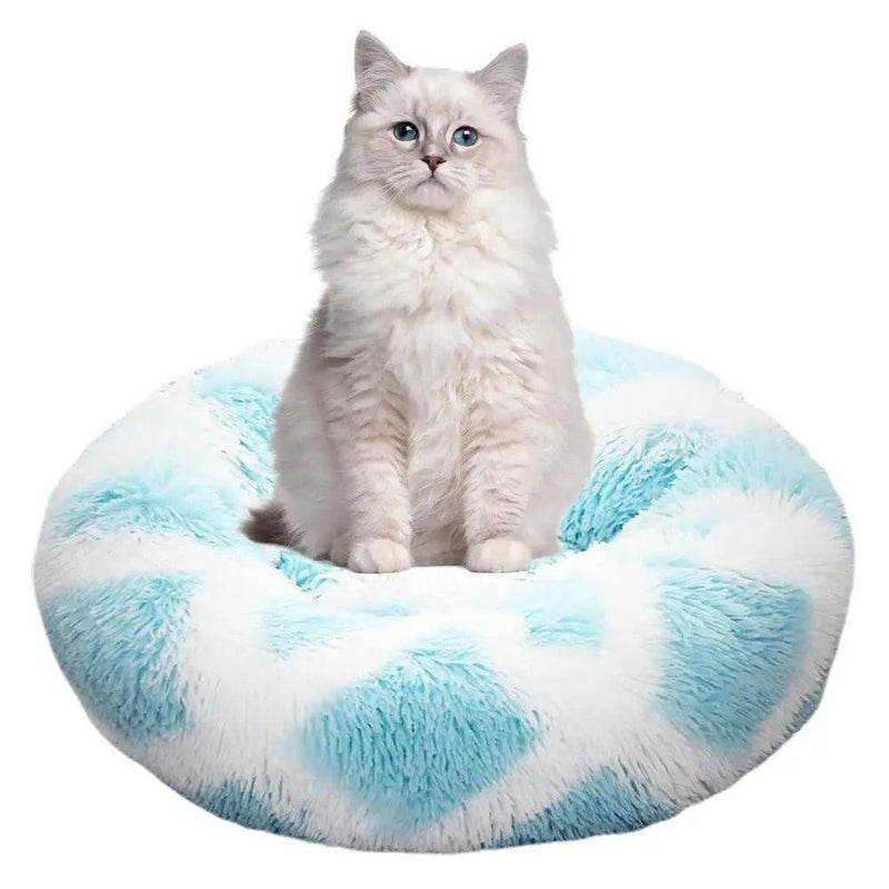 Cama redonda para cachorro, pelúcia macia, cama para animais de estimação, aquecimento USB, donut, camas redondas para cães, gatos, casa confortável, suprimentos para animais de estimação, acessórios