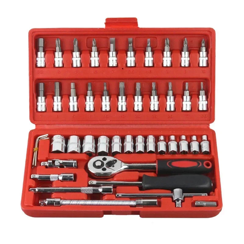 Kit de ferramentas de reparo de carro 46 peças, conjunto de soquetes de 1/4 de polegada