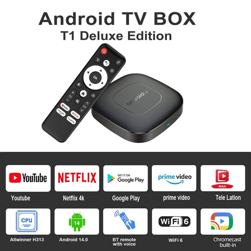 Smart Streaming Media Player TV Box AllwinnerH313 Android13 2.4G e 5G Wifi 4K Mortal T1 Bluetooth Google Assistant