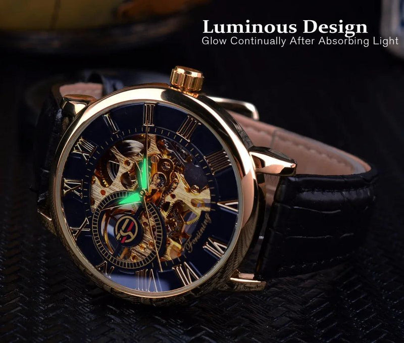 Relógios mecânicos masculinos de luxo, elegantes, automáticos, com pulseira de couro genuíno, relógios de pulso para presente masculino