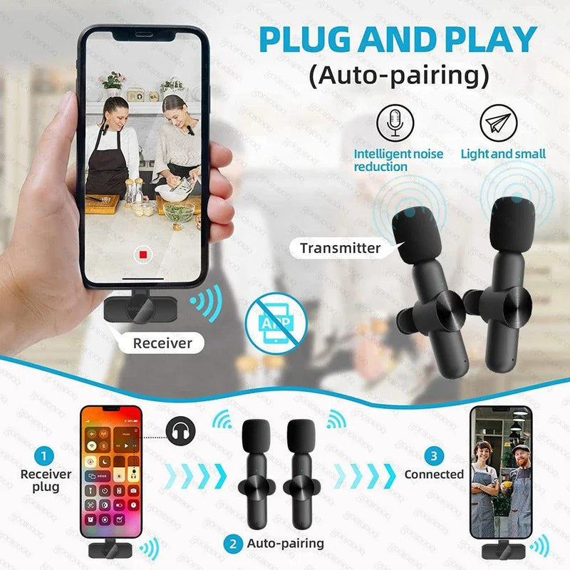 Microfone de lapela sem fio portátil para gravação de áudio e vídeo mini microfone para iPhone Android transmissão ao vivo jogos telefone microfone