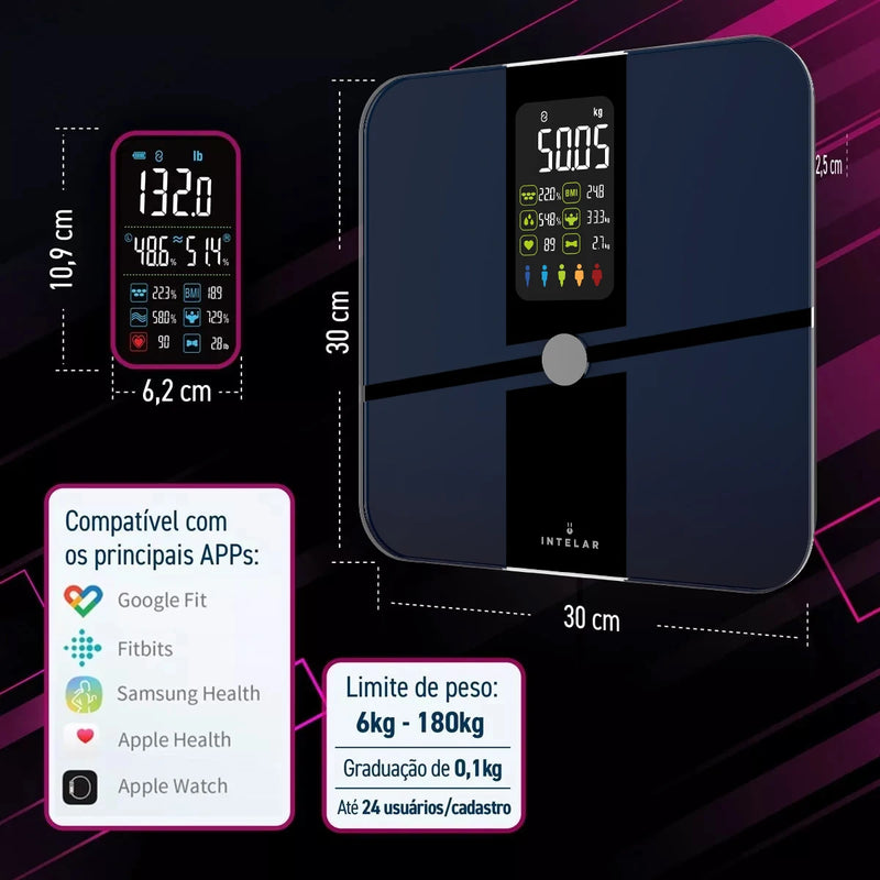 Balança inteligente de gordura corporal, balança de bioimpedância, balança digital, analisador de composição, bluetooth, wi-fi