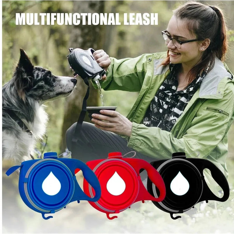 Multifunction Pet Dog Leash with Builtin Water Bottle Bowl Waste Bag Dispenser for Outdoor Walking Traction Rope Pet Accessories