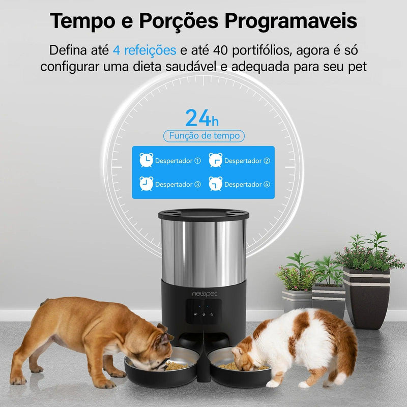 Alimentador para animais de estimação de 5L com microfone, alimentador automático para gatos, dispensador inteligente de comida para cães, temporizador WiFi, tigela de alimentação quantitativa de aço inoxidável