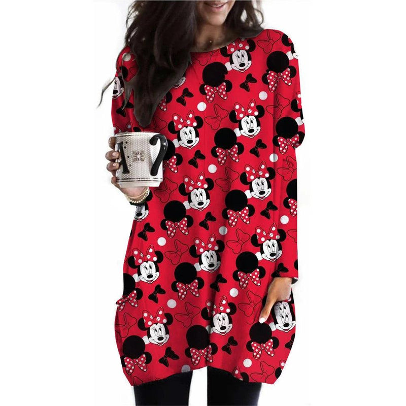 Camiseta feminina camiseta disney mickey mouse estampada nova manga comprida bolso casual roupas femininas tops vintage camiseta feminina