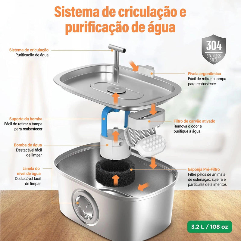 Newpet Bebedouro automático para gatos em aço inoxidável, bebedouro para gatos, acessórios para dispensador de água para animais de estimação