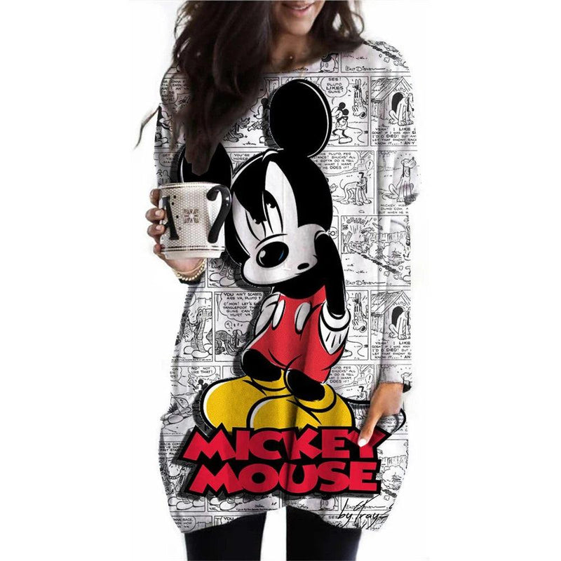 Camiseta feminina camiseta disney mickey mouse estampada nova manga comprida bolso casual roupas femininas tops vintage camiseta feminina