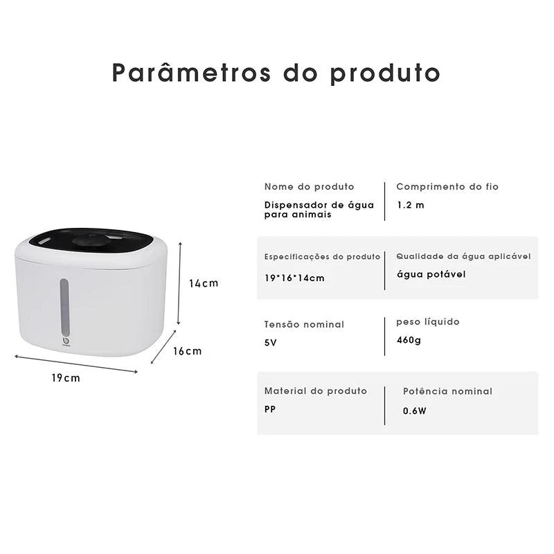 Dispensador de água inteligente para animais de estimação, água circulante, seguro e silencioso, 2,5 L com luz