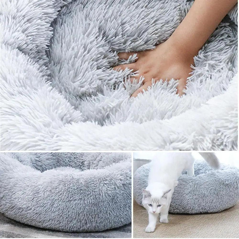 Cama redonda para cachorro, pelúcia macia, cama para animais de estimação, aquecimento USB, donut, camas redondas para cães, gatos, casa confortável, suprimentos para animais de estimação, acessórios