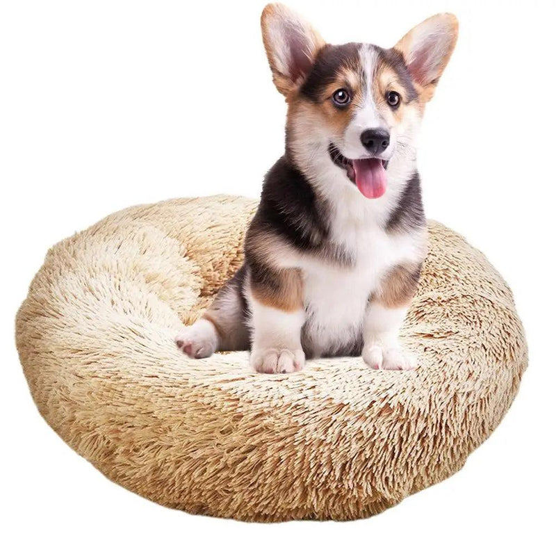 Cama redonda para cachorro, pelúcia macia, cama para animais de estimação, aquecimento USB, donut, camas redondas para cães, gatos, casa confortável, suprimentos para animais de estimação, acessórios