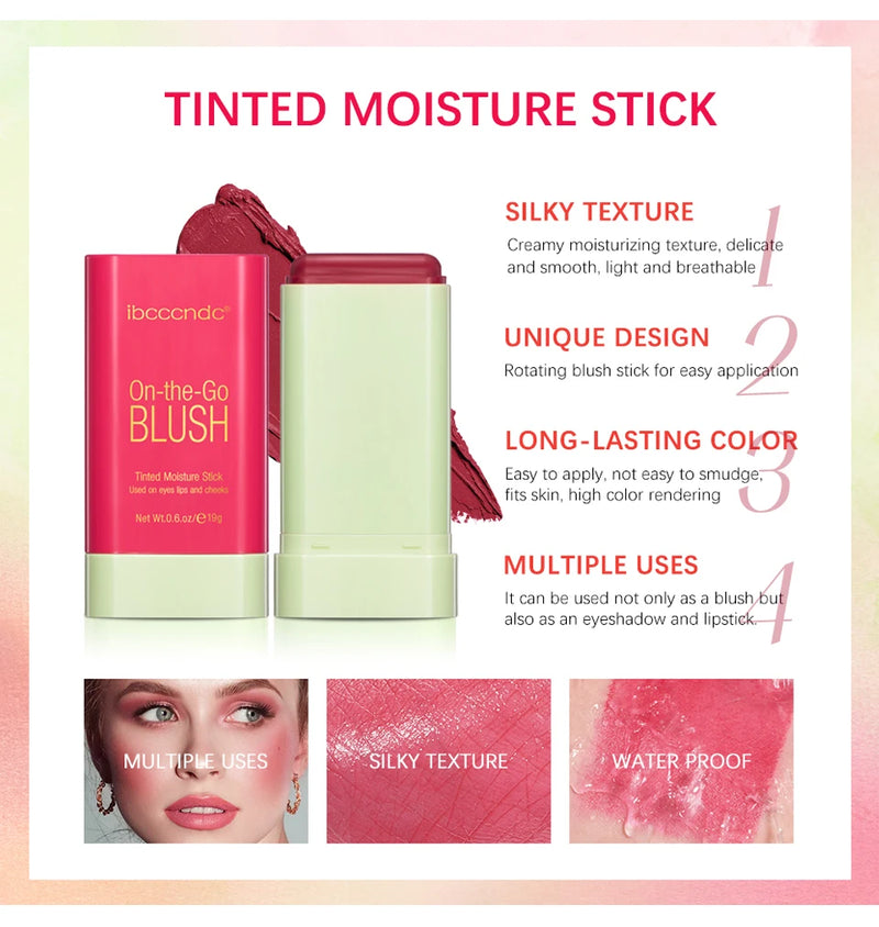 Tinted Mositure Blush Stick Face Pink Cream Cheek Blusher Cosmetics 3 in 1 Makeup Tubes used on lips eyes cheeks