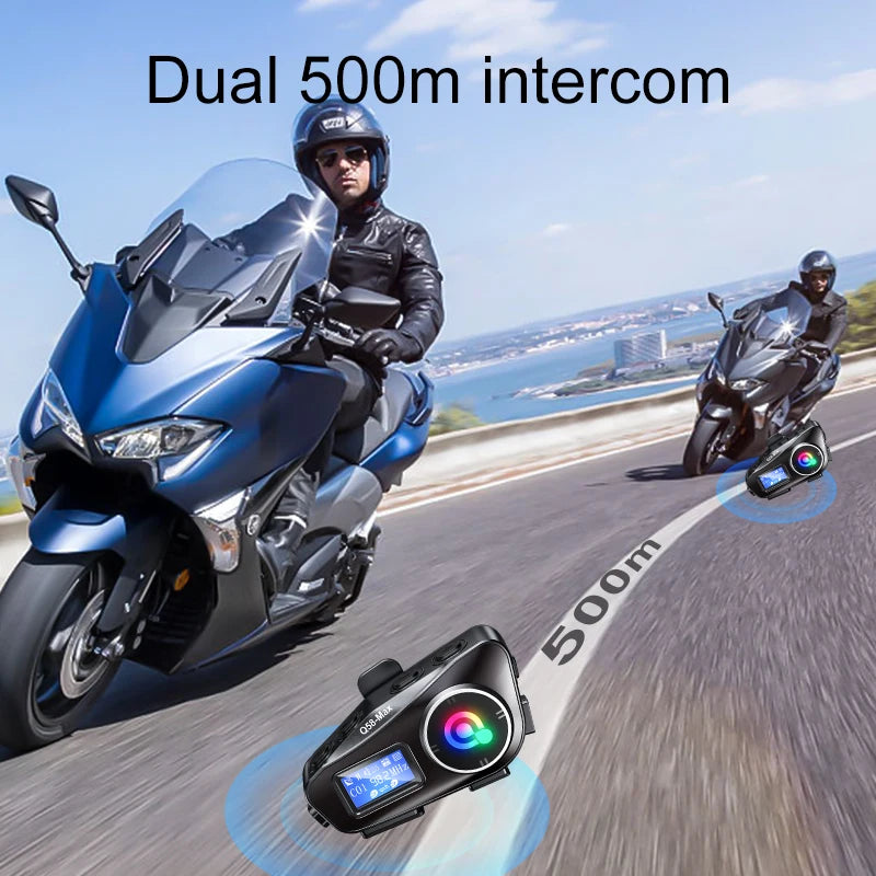 Capacete de motocicleta Bluetooth Intercom Headset LED Iluminação Estéreo Rádio FM IP65 À prova d'água Assistente de voz 500M Interfone