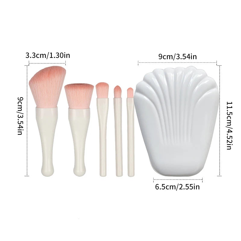 5Pcs Shell Portable Makeup Brush Set HD Mirror Soft Fiber Hair Beauty Tool Repair Brush Lip Brush Full Set Of Cosmetic Brush