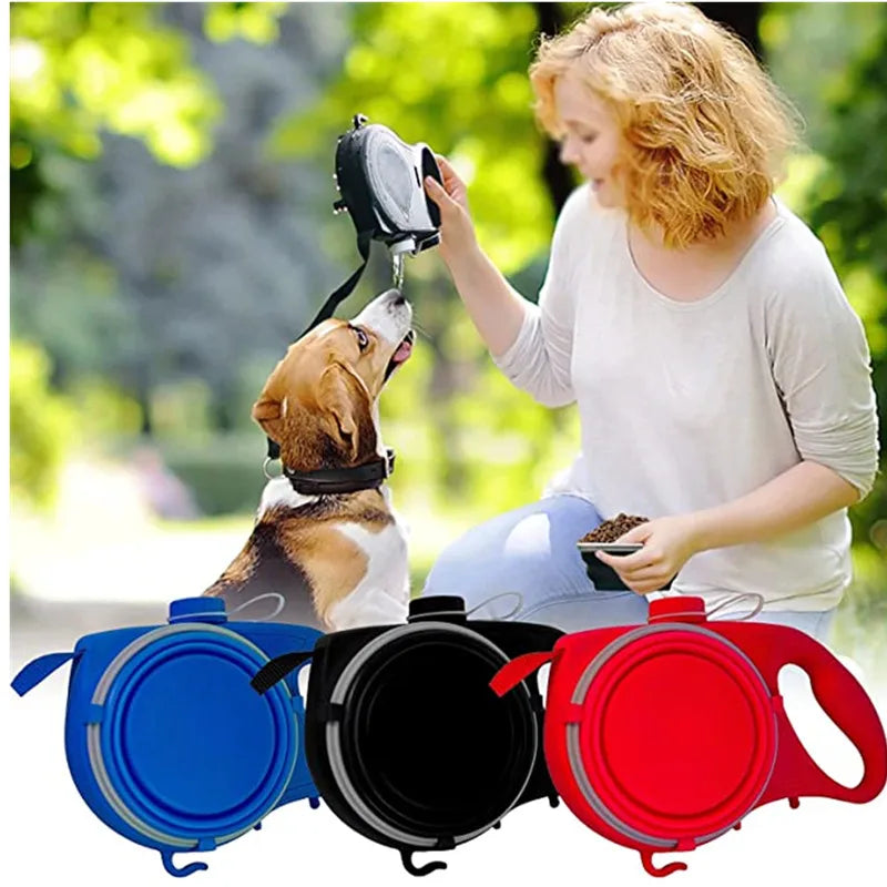 Multifunction Pet Dog Leash with Builtin Water Bottle Bowl Waste Bag Dispenser for Outdoor Walking Traction Rope Pet Accessories