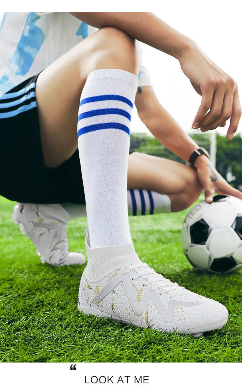 futebol masculinos tamanho grande ultraleve chuteiras de futebol tênis para meninos antiderrapantes AG/TF chuteiras de futebol botas de tornozelo unissex