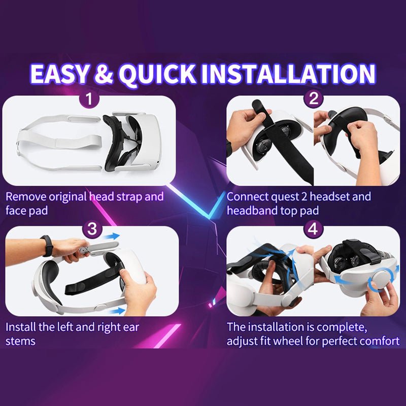 Compatível com Quest 2 Elite Strap para suporte e conforto aprimorados em VR, para Meta Quest 2 Comfort Head Strap Acessórios Brancos