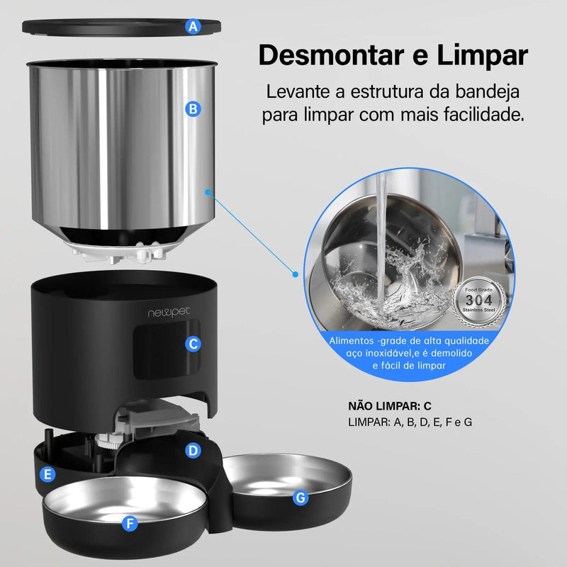 Alimentador para animais de estimação de 5L com microfone, alimentador automático para gatos, dispensador inteligente de comida para cães, temporizador WiFi, tigela de alimentação quantitativa de aço inoxidável