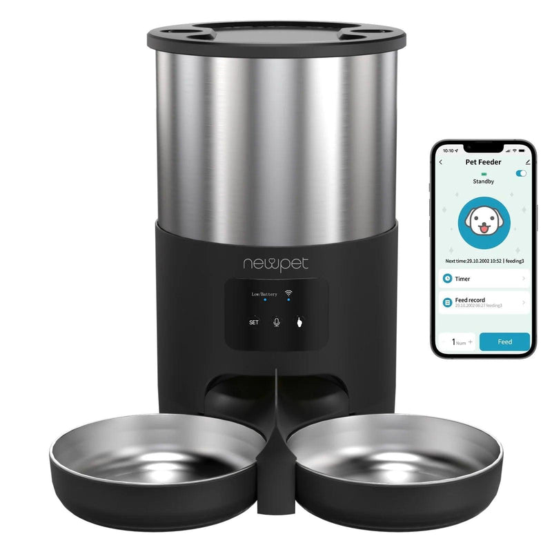 Alimentador para animais de estimação de 5L com microfone, alimentador automático para gatos, dispensador inteligente de comida para cães, temporizador WiFi, tigela de alimentação quantitativa de aço inoxidável