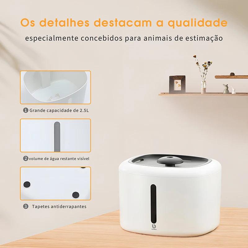 Dispensador de água inteligente para animais de estimação, água circulante, seguro e silencioso, 2,5 L com luz