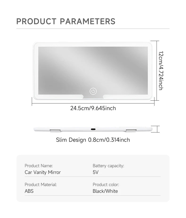 Espelhos Interiores de Carro Viseira Solar Placa LED HD Espelho de Maquiagem para Meninas Mulheres Recarregável Luz