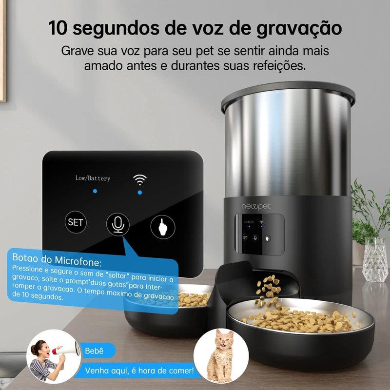 Alimentador para animais de estimação de 5L com microfone, alimentador automático para gatos, dispensador inteligente de comida para cães, temporizador WiFi, tigela de alimentação quantitativa de aço inoxidável