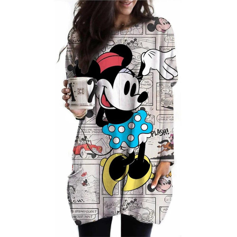 Camiseta feminina camiseta disney mickey mouse estampada nova manga comprida bolso casual roupas femininas tops vintage camiseta feminina