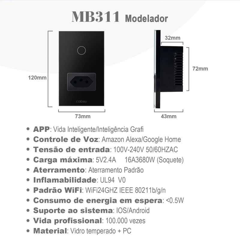 Painéis de parede Alexa WiFi interruptor inteligente Tuya plugue USB tomada, tomada externa