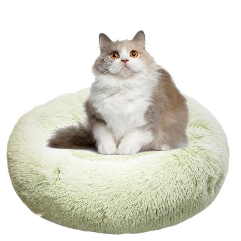 Cama redonda para cachorro, pelúcia macia, cama para animais de estimação, aquecimento USB, donut, camas redondas para cães, gatos, casa confortável, suprimentos para animais de estimação, acessórios