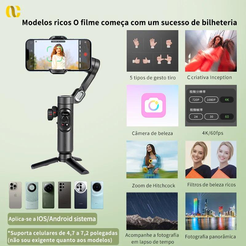 estabilizador inteligente Smartphone com luz de preenchimento para iPhone Android Face