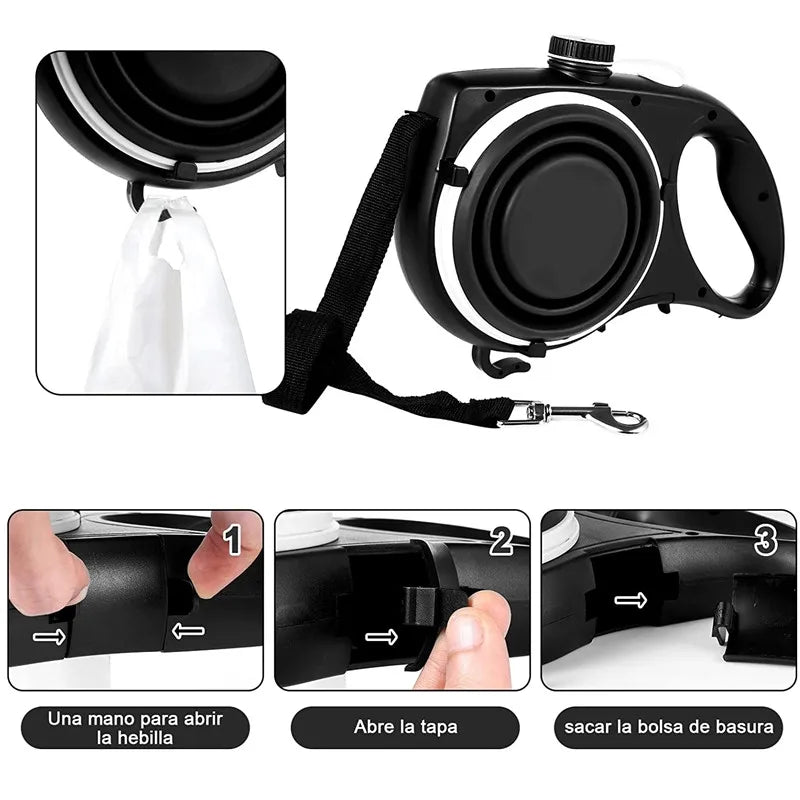 Multifunction Pet Dog Leash with Builtin Water Bottle Bowl Waste Bag Dispenser for Outdoor Walking Traction Rope Pet Accessories