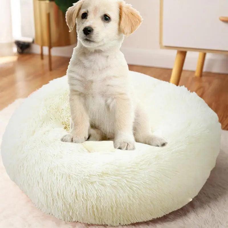 Cama redonda para cachorro, pelúcia macia, cama para animais de estimação, aquecimento USB, donut, camas redondas para cães, gatos, casa confortável, suprimentos para animais de estimação, acessórios