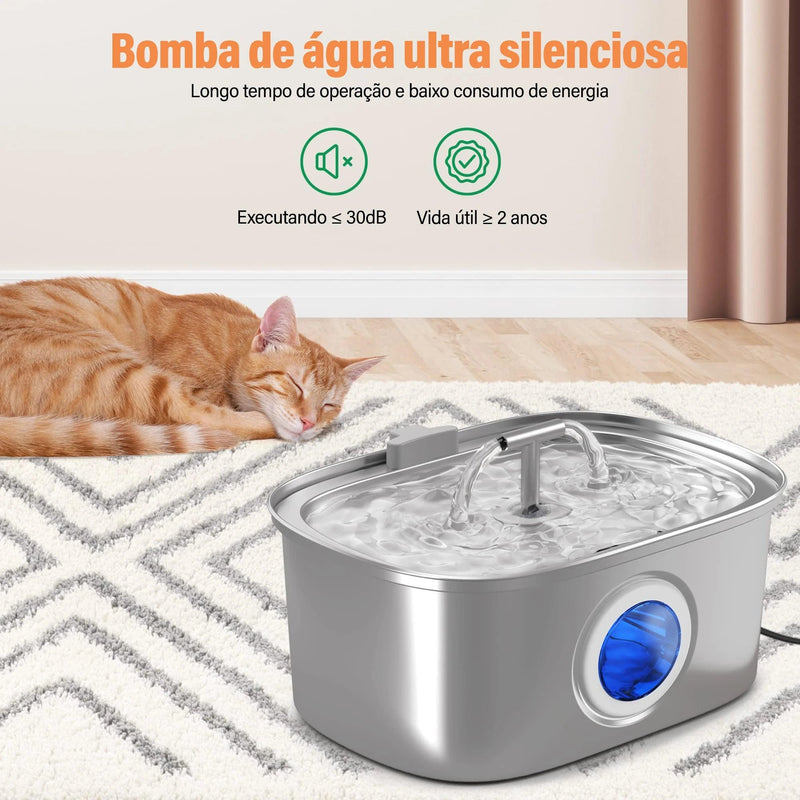 Newpet Bebedouro automático para gatos em aço inoxidável, bebedouro para gatos, acessórios para dispensador de água para animais de estimação